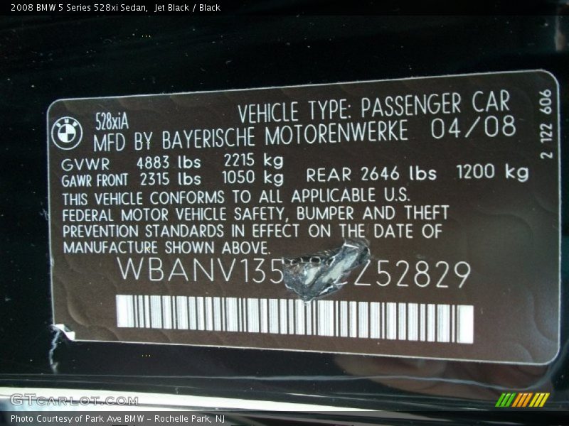 Jet Black / Black 2008 BMW 5 Series 528xi Sedan