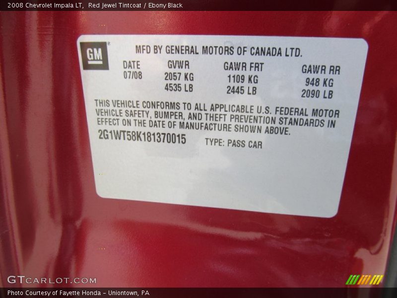 Red Jewel Tintcoat / Ebony Black 2008 Chevrolet Impala LT