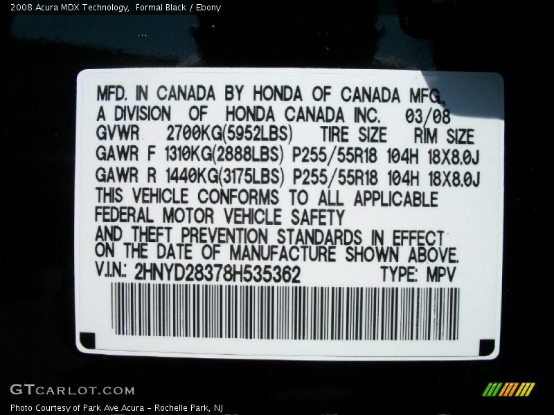 Formal Black / Ebony 2008 Acura MDX Technology