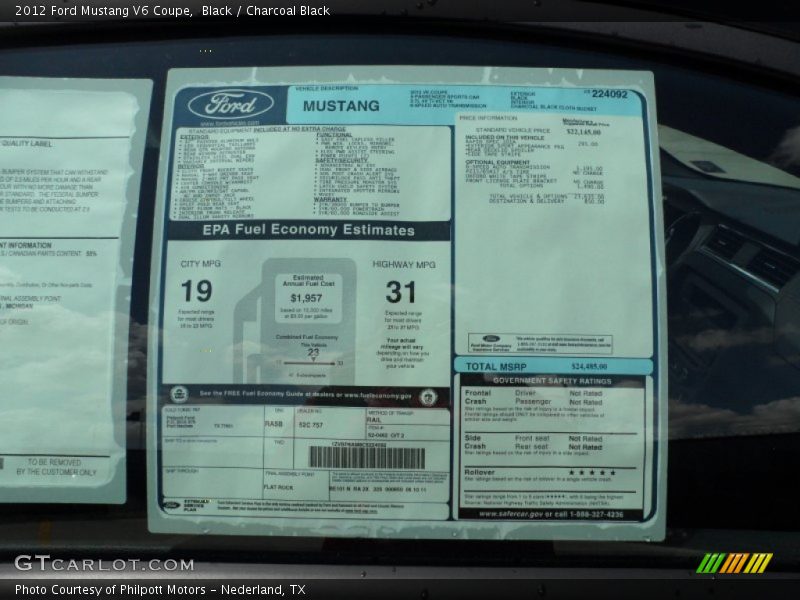  2012 Mustang V6 Coupe Window Sticker