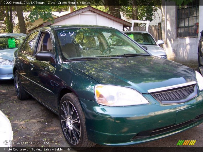 Clover Green Metallic / Beige 2002 Honda Civic LX Sedan