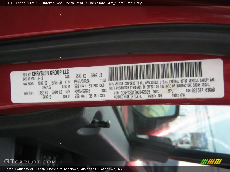 Inferno Red Crystal Pearl / Dark Slate Gray/Light Slate Gray 2010 Dodge Nitro SE