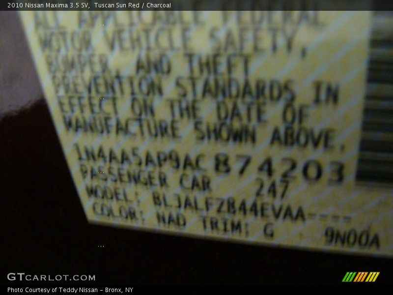 Tuscan Sun Red / Charcoal 2010 Nissan Maxima 3.5 SV