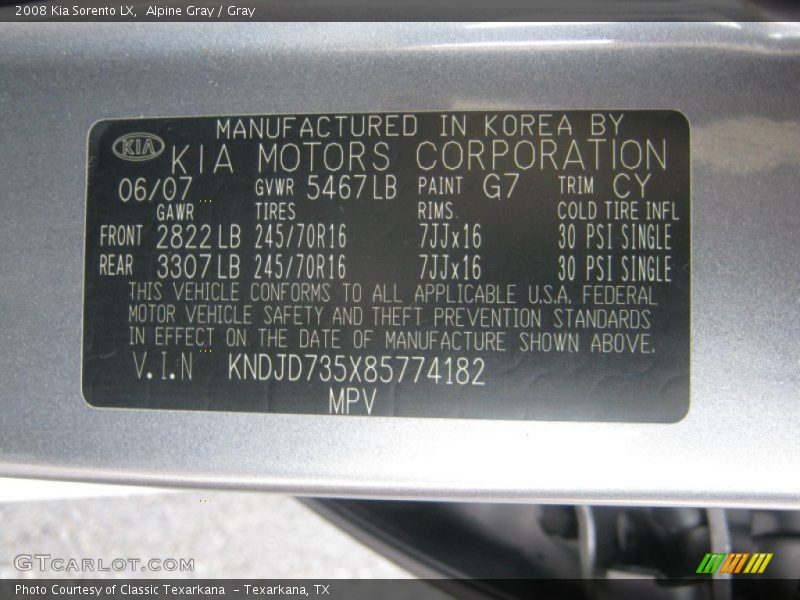 Alpine Gray / Gray 2008 Kia Sorento LX