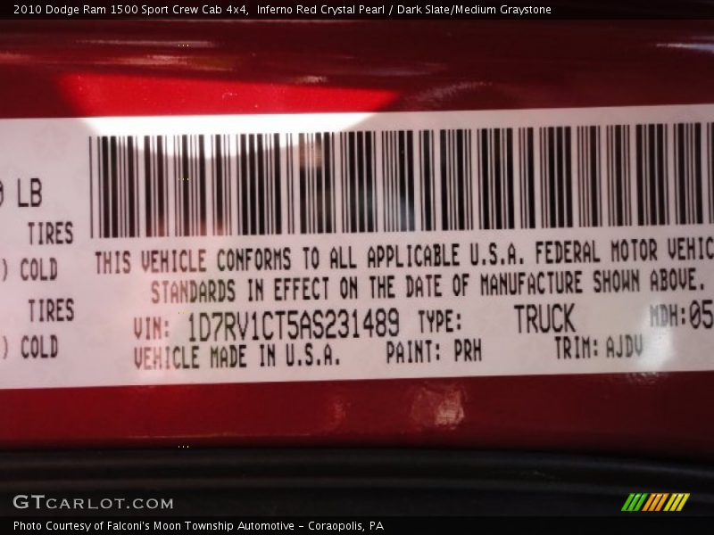 Inferno Red Crystal Pearl / Dark Slate/Medium Graystone 2010 Dodge Ram 1500 Sport Crew Cab 4x4