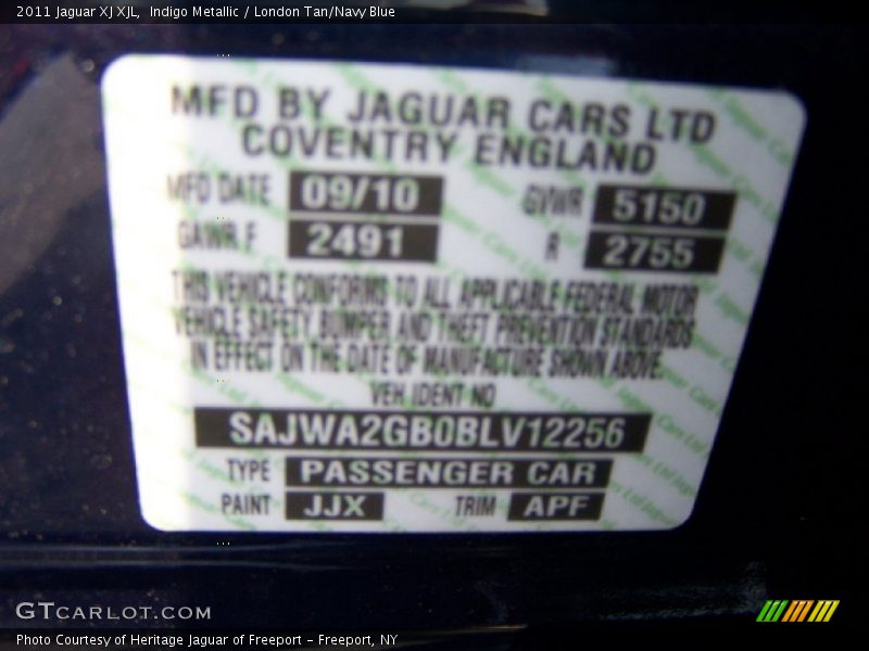 2011 XJ XJL Indigo Metallic Color Code JJX