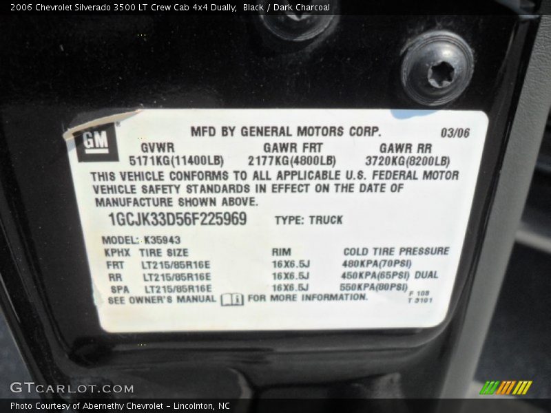 Black / Dark Charcoal 2006 Chevrolet Silverado 3500 LT Crew Cab 4x4 Dually