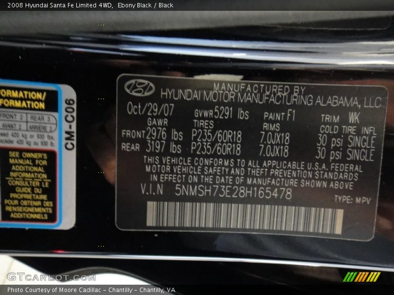 Ebony Black / Black 2008 Hyundai Santa Fe Limited 4WD