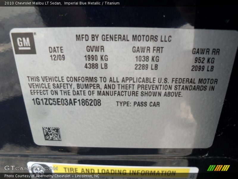 Imperial Blue Metallic / Titanium 2010 Chevrolet Malibu LT Sedan
