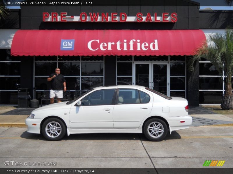 Aspen White Pearl / Beige 2002 Infiniti G 20 Sedan