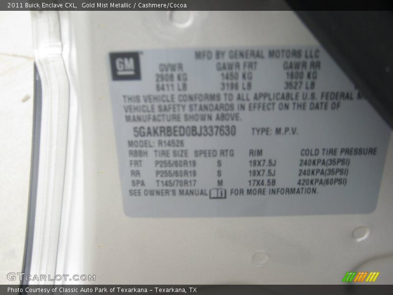 Gold Mist Metallic / Cashmere/Cocoa 2011 Buick Enclave CXL