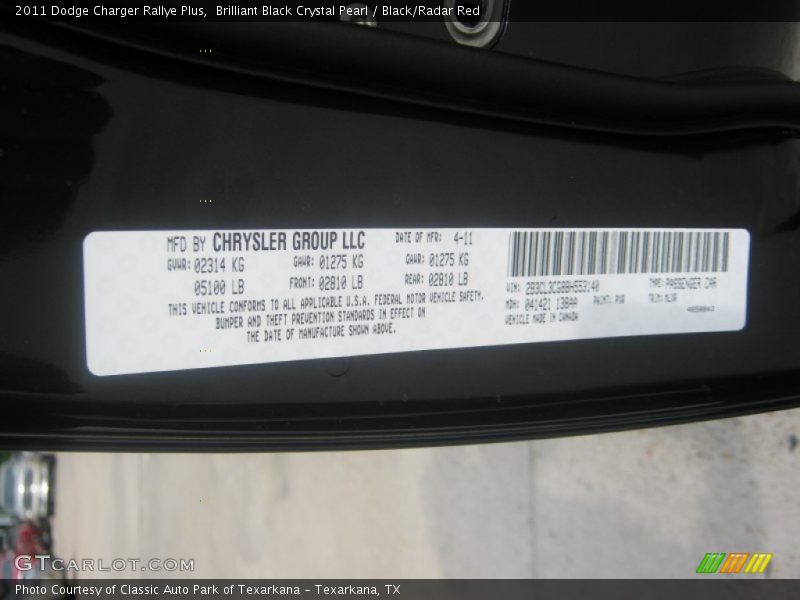 Brilliant Black Crystal Pearl / Black/Radar Red 2011 Dodge Charger Rallye Plus