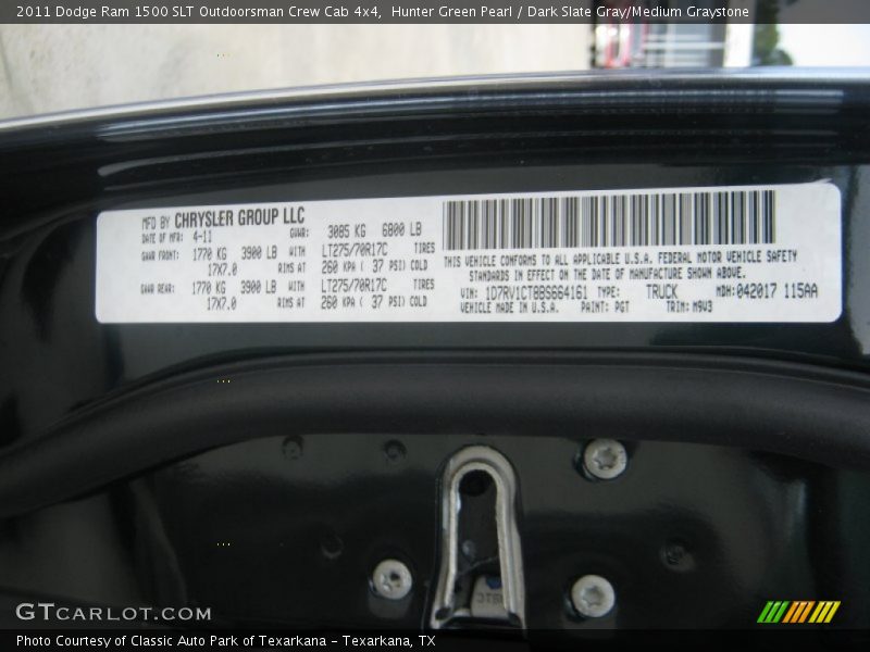 Hunter Green Pearl / Dark Slate Gray/Medium Graystone 2011 Dodge Ram 1500 SLT Outdoorsman Crew Cab 4x4