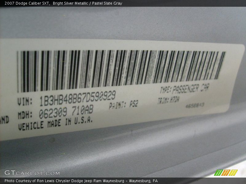 Bright Silver Metallic / Pastel Slate Gray 2007 Dodge Caliber SXT