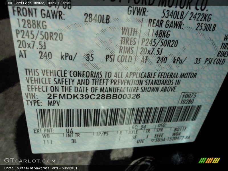 Black / Camel 2008 Ford Edge Limited