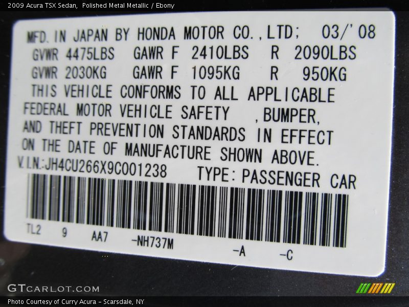 Polished Metal Metallic / Ebony 2009 Acura TSX Sedan