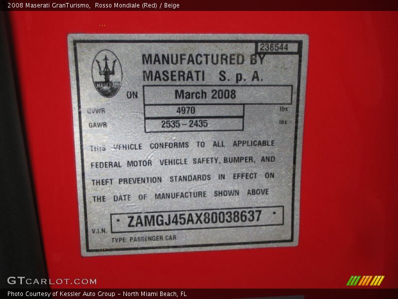 Info Tag of 2008 GranTurismo 
