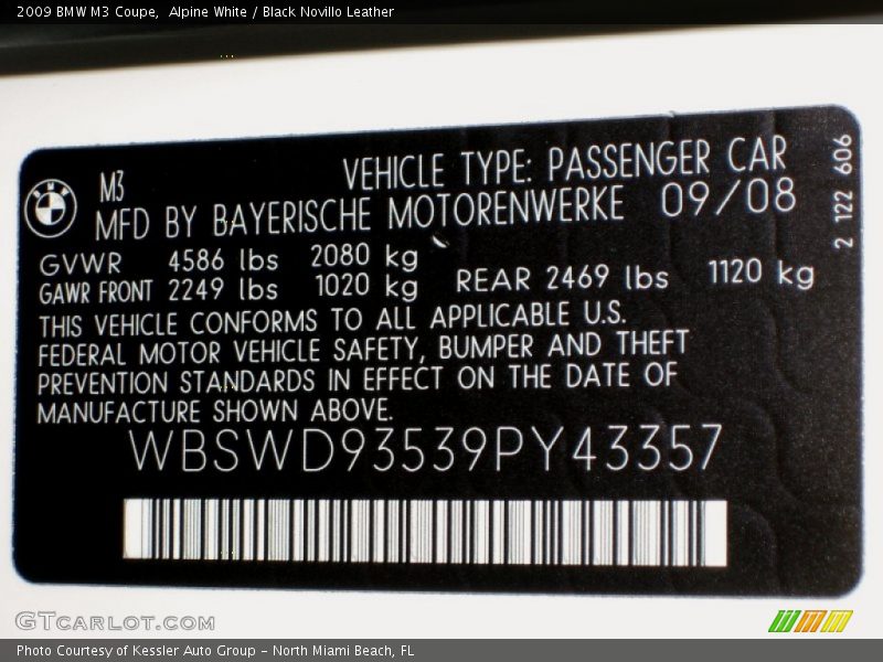 Alpine White / Black Novillo Leather 2009 BMW M3 Coupe