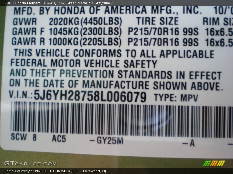 Kiwi Green Metallic / Gray/Black 2008 Honda Element EX AWD