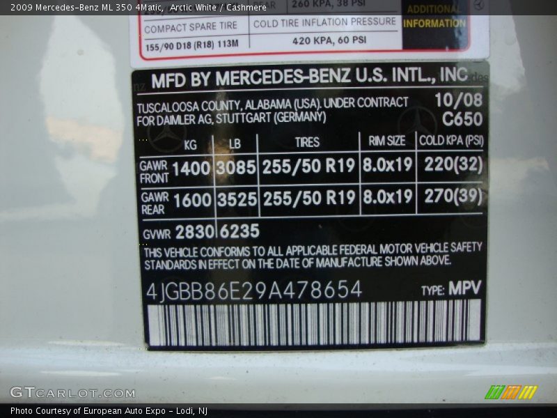 Arctic White / Cashmere 2009 Mercedes-Benz ML 350 4Matic