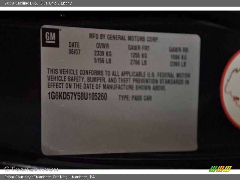 Blue Chip / Ebony 2008 Cadillac DTS