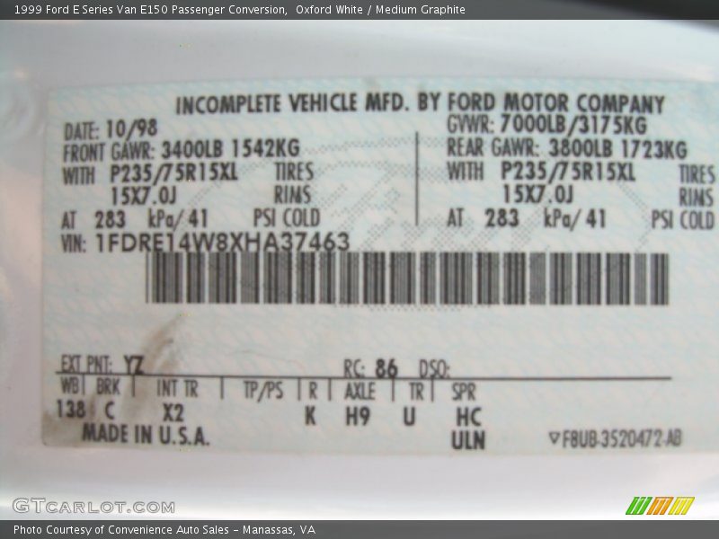 YZ - 1999 Ford E Series Van E150 Passenger Conversion