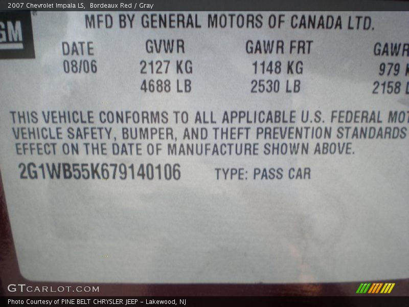 Bordeaux Red / Gray 2007 Chevrolet Impala LS
