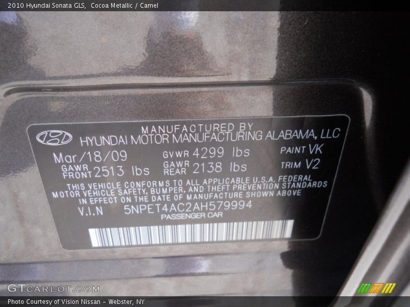 Cocoa Metallic / Camel 2010 Hyundai Sonata GLS