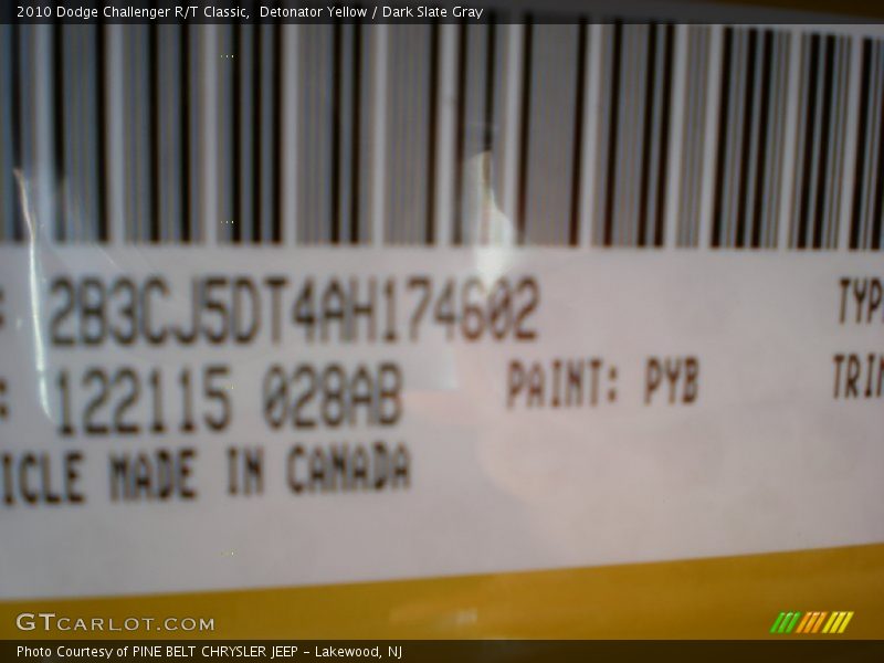 Detonator Yellow / Dark Slate Gray 2010 Dodge Challenger R/T Classic