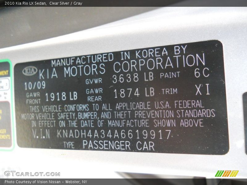 Clear Silver / Gray 2010 Kia Rio LX Sedan