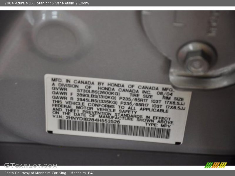 Starlight Silver Metallic / Ebony 2004 Acura MDX