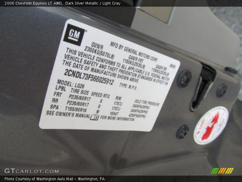 Dark Silver Metallic / Light Gray 2006 Chevrolet Equinox LT AWD