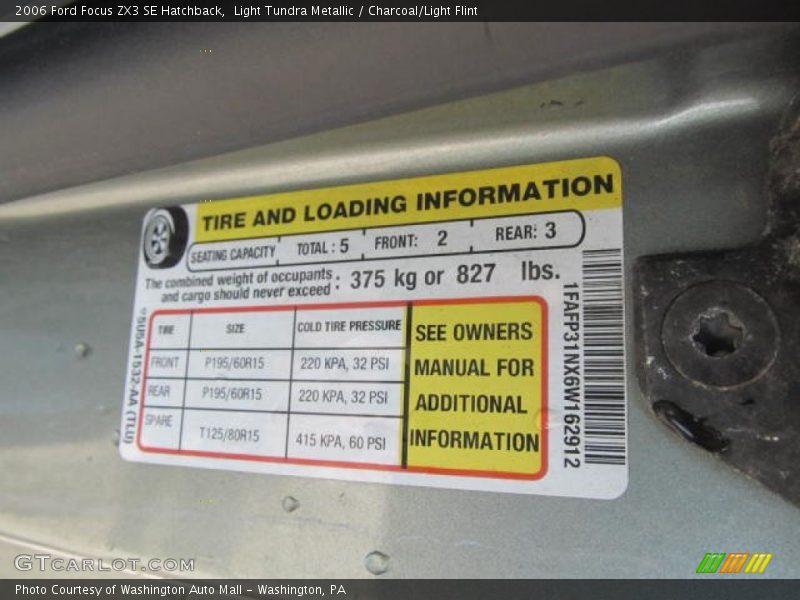 Info Tag of 2006 Focus ZX3 SE Hatchback