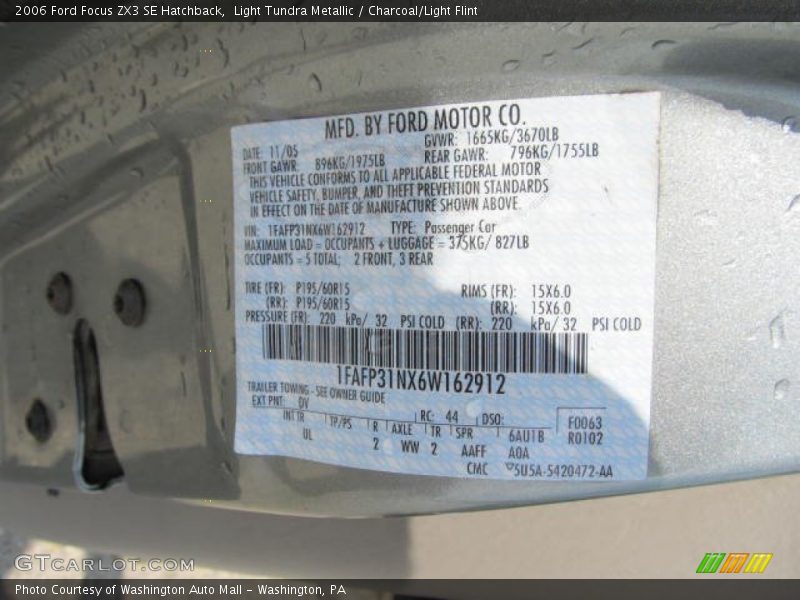 2006 Focus ZX3 SE Hatchback Light Tundra Metallic Color Code DV