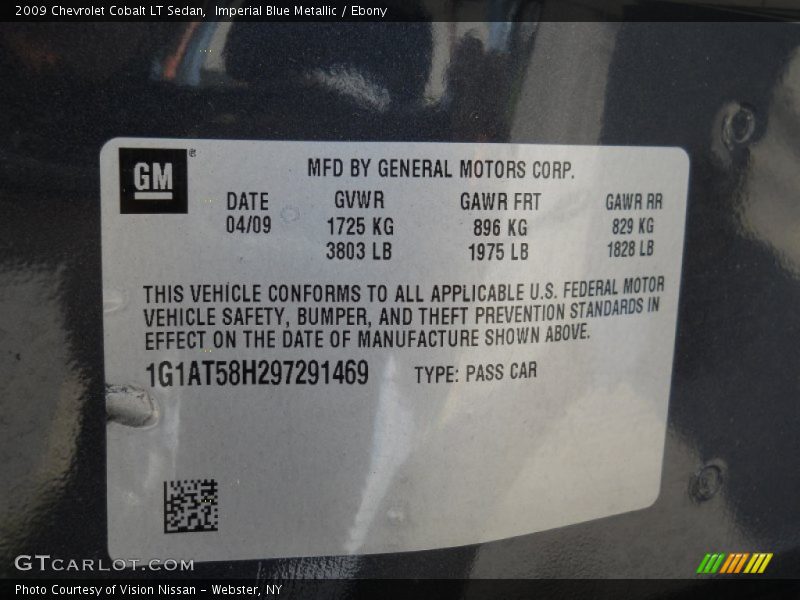 Imperial Blue Metallic / Ebony 2009 Chevrolet Cobalt LT Sedan