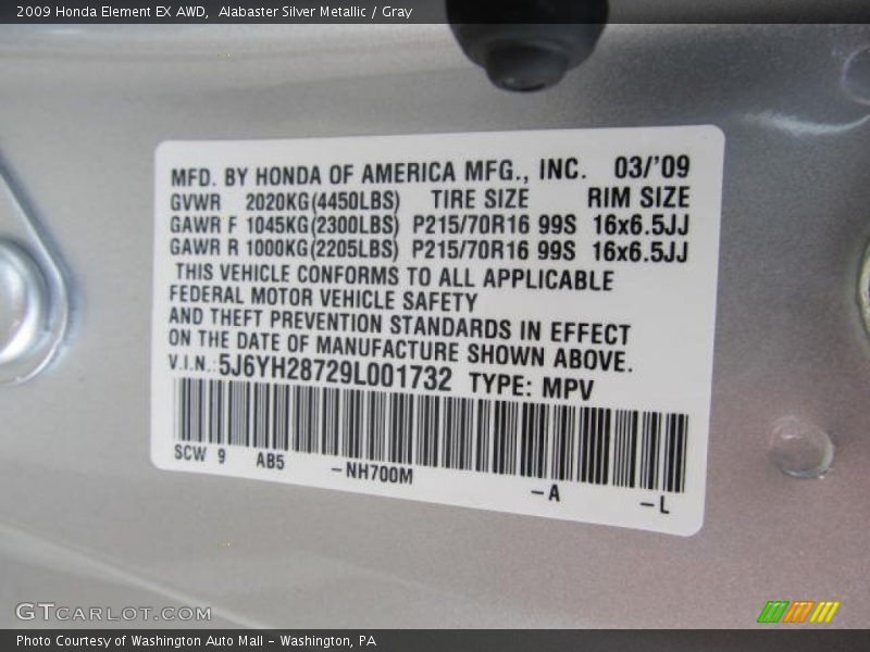 Alabaster Silver Metallic / Gray 2009 Honda Element EX AWD