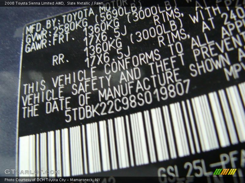 Slate Metallic / Fawn 2008 Toyota Sienna Limited AWD