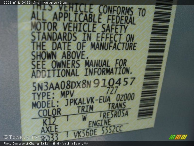Silver Indulgence / Stone 2008 Infiniti QX 56