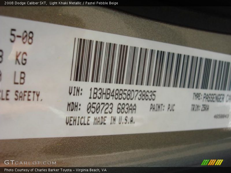 Light Khaki Metallic / Pastel Pebble Beige 2008 Dodge Caliber SXT