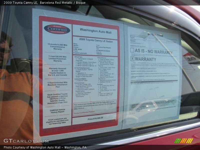 Barcelona Red Metallic / Bisque 2009 Toyota Camry LE