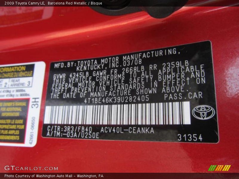 Barcelona Red Metallic / Bisque 2009 Toyota Camry LE