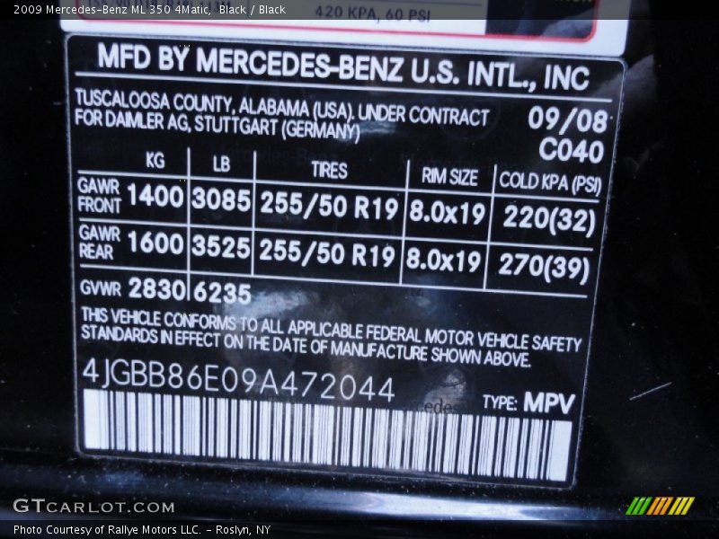 Black / Black 2009 Mercedes-Benz ML 350 4Matic