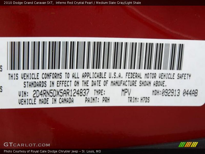 Inferno Red Crystal Pearl / Medium Slate Gray/Light Shale 2010 Dodge Grand Caravan SXT