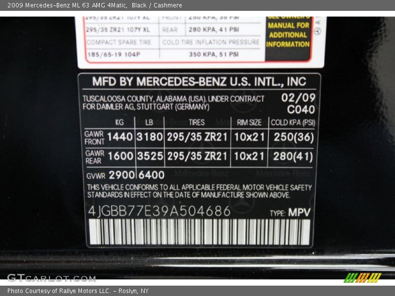Info Tag of 2009 ML 63 AMG 4Matic