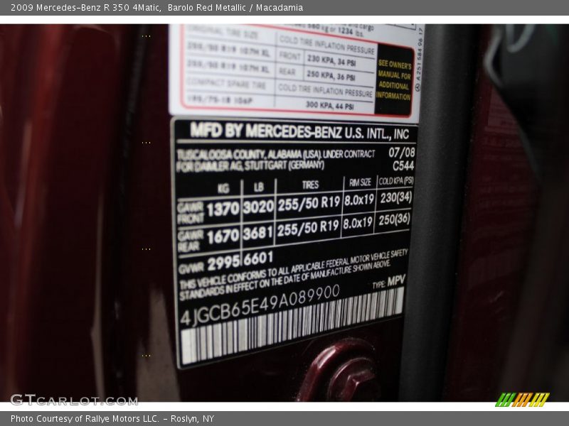 2009 R 350 4Matic Barolo Red Metallic Color Code 544
