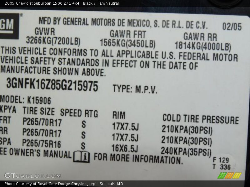 Black / Tan/Neutral 2005 Chevrolet Suburban 1500 Z71 4x4