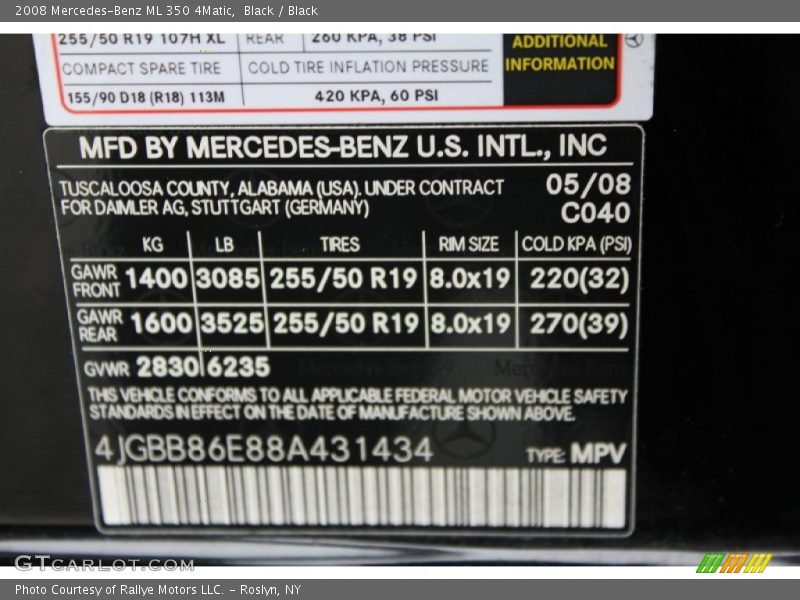 Black / Black 2008 Mercedes-Benz ML 350 4Matic