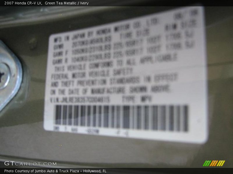 Green Tea Metallic / Ivory 2007 Honda CR-V LX