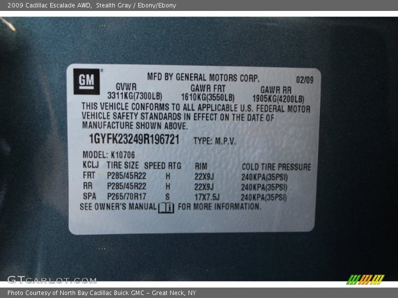 Stealth Gray / Ebony/Ebony 2009 Cadillac Escalade AWD