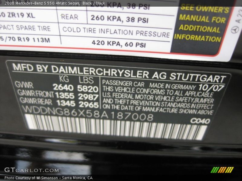 Black / Black 2008 Mercedes-Benz S 550 4Matic Sedan